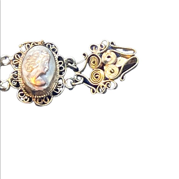 Antique Abalone Cameo Wire work Filagree Green Murano glass Italy Bracelet - Picture 7 of 10